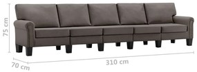 Canapea cu 5 locuri, gri taupe, material textil Gri taupe, cu 5 locuri