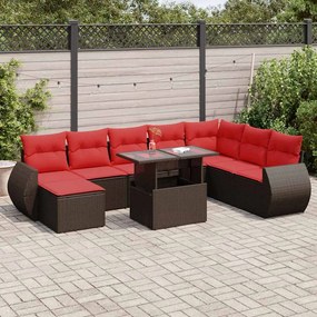 vidaXL Set canapele de grădină cu perne, 9 piese, maro, poliratan