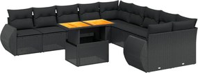 vidaXL Set canapele de grădină cu perne, 11 piese, negru, poliratan