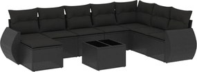 vidaXL Set mobilier de grădină cu perne, 9 piese, negru, poliratan