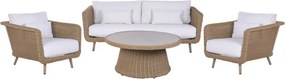 Set lounge exterior din rattan sintetic și structură din aluminiu cu canapea, 2 fotolii, masă și perne, finisaj natural, „Malibu”