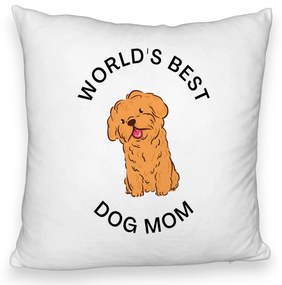 Perna Decorativa Fluffy, Model World&apos;s Best Dog Mom, 40x40 cm, Alba, Husa Detasabila, Burduf