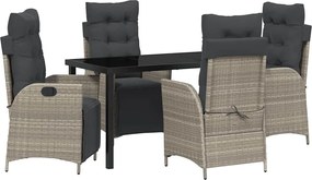 vidaXL Set de masă pentru grădină cu pernă 5 pcs Gri deschis poliratan