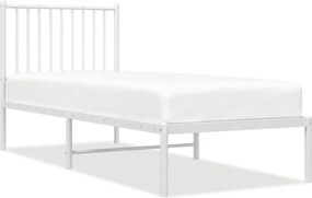 vidaXL Cadru de pat metalic fără saltea, cu tăblie, alb, 75x190 cm