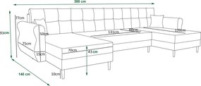 Canapea extensibila in forma de U SILVIANO 300x140 cm, gri + 2 perne CADOU