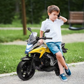 AIYAPLAY Motocicletă Electrică Copii, Licențiată Honda, Faruri Roți Antrenament, Galbenă | Aosom Romania