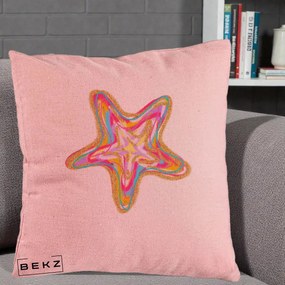 Perna Decorativa Stea de Mare Neon Curcubeu, 40x40 cm, Roz, Husa Detasabila, Perna Inclusa, BEKZ®