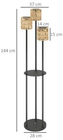 Outsunny Lampă de Exterior cu 3 Lumini, Raft Central și Bază Rotundă, Ø37x144 cm, Negru | Aosom Romania