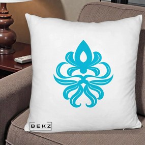 Perna Decorativa Ornament Turcoaz Fleur de Lis, 40x40 cm, Alb Pufos, Husa Detasabila, Perna Inclusa, BEKZ®