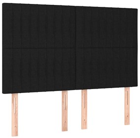 Pat cu arcuri, saltea si LED, negru, 140x190 cm, textil Negru, 140 x 190 cm, Benzi verticale
