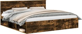 vidaXL Cadru de pat Stejar fumuriu 200 x 200 cm Lemn de pin masiv