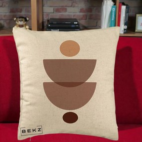 Perna Decorativa Geometric Boho Semicercuri Brun, 40x40 cm, Bej, Husa Detasabila, Perna Inclusa, BEKZ®