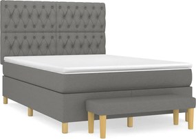 vidaXL Pat box spring cu saltea, gri închis, 140x190 cm, textil