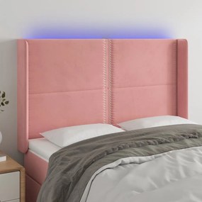 3123961 vidaXL Tăblie de pat cu LED, roz, 147x16x118/128 cm, catifea