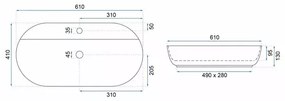 Lavoar pe blat Rea Aura oval finisaj alb marmura lucios 61 cm