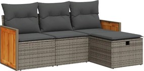 vidaXL Set canapea de grădină cu perne, 4 piese, gri, poliratan