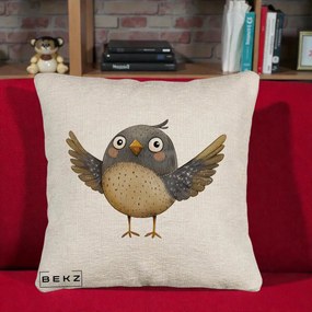 Perna Decorativa Pasare cu Aripi Intinse, 40x40 cm, Bej Canapea, Husa Detasabila, Perna Inclusa, BEKZ®