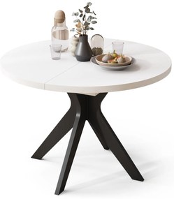 Mazzoni RENZO Alb/picior negru - MASĂ ROTUNDĂ Ø110 EXTENSIBILĂ PÂNĂ LA 180 cm | PENTRU BUCĂTĂRIE SUFRAGERIE LIVING RETRO