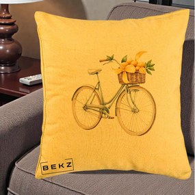 Perna Decorativa Bicicleta cu Cos de Lamai Mediteranean, 40x40 cm, Galben, Husa Detasabila, Perna Inclusa, BEKZ®