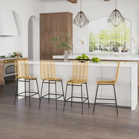 HOMCOM Set de 4 taburete de bar, scaune de bar, spătar împletit și suport pentru picioare, cadru din oțel, 42,5x52x102cm, galben | Aosom Romania