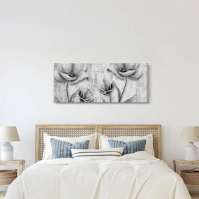 Tablou - Flori alb-negru pe fundal (120x50 cm)