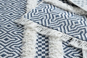 Covor ECO SISAL BOHO MOROC Linii 22328 franjuri - două niveluri de lână cremă / albastru inchis, covor reciclat