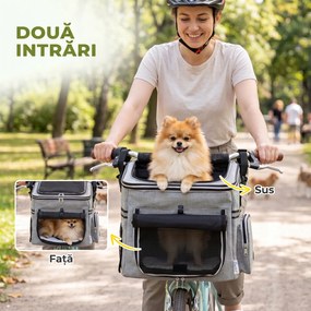 PawHut Coș Frontal pentru Bicicletă pentru Câini, cu Ferestre din Plasă, Pernă Moale și Bol, Gri Deschis | Aosom Romania