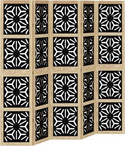 vidaXL Paravan de cameră, 5 panouri, maro/negru, lemn masiv paulownia