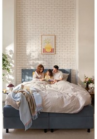 Pat boxspring albastru cu spațiu de depozitare 160x200 cm Elva Bold Line – Bonami Selection