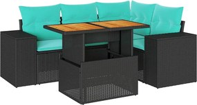 vidaXL Set mobilier de grădină cu perne, 5 piese, negru, poliratan