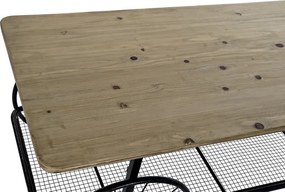 Măsuță de cafea cu roți, stil industrial modern, culoare negru, din metal și lemn de molid, „Spruce”