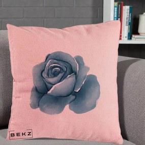 Perna Decorativa Trandafir Albastru Acuarela, 40x40 cm, Roz, Husa Detasabila, Perna Inclusa, BEKZ®