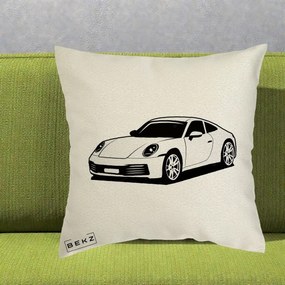 Perna Personalizata Porsche 911 Silueta, 40x40 cm, Ecru, Husa Detasabila, Perna Inclusa, BEKZ®