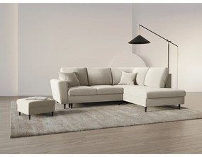 Colțar bej extensibil, cu spațiu de depozitare cu tapițerie din catifea (cu colț pe partea dreaptă-în formă de ”L”) Kyoto – Cosmopolitan Design