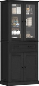 HOMCOM Dulap de bucătărie, bufet, front acrilic, sertare, 76 x 40 x 182,5 cm, Negru | Aosom Romania