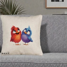 Perna Decorativa Pasarele Vesele Duo, 40x40 cm, Bej Canapea, Husa Detasabila, Perna Inclusa, BEKZ®