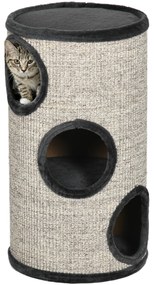 PawHut Copac de Zgăriere cu 3 Nivele, incl. Suprafața de zgărire din sfoară de sisal, Copac de zgăriere pentru pisici, 38 cm x 38 cm x 70 cm, Gri | Aosom Romania
