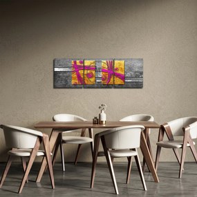 Tablou - Pătratr colorate pe fond negru (cu ceas) (90x30 cm)
