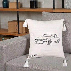 Perna Personalizata BMW Seria 7 Linie Minimalista, 40x40 cm, Bej cu Franjuri, Husa Detasabila, Perna Inclusa, BEKZ®