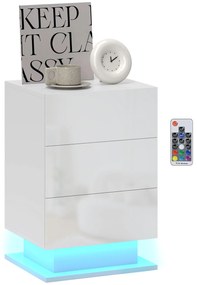 HOMCOM Noptieră cu Lumini LED Reglabile, 3 Sertare și Telecomandă, 40x35x60 cm, Alb | Aosom Romania