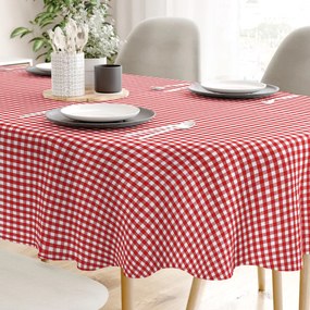 Goldea față de masă 100% bumbac kanafas -  carouri mici roșii-albe - ovală 140 x 200 cm