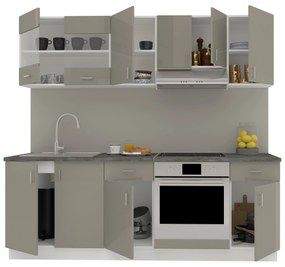 Set Bucatarie Karo V13, Gri Lucios/Alb, MDF, Blat Thermo 28 mm, L 220 cm