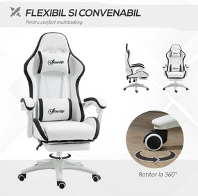 Vinsetto Scaun Gaming Reglabil pe Înălțime, Rabatabil și cu Suport pentru Picioare, Alb | Aosom Romania