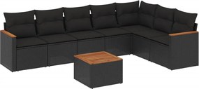 vidaXL Set mobilier de grădină cu perne, 8 piese, negru, poliratan