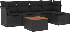 vidaXL Set mobilier de grădină cu perne, 6 piese, negru, poliratan