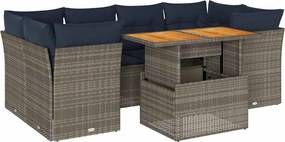vidaXL Set canapele de grădină, 7 piese, cu perne, gri, poliratan