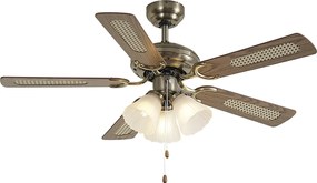 Ventilator de tavan din alamă cu imprimeu de lemn și ratan 105cm cu comutator cu lanț - Mistral Lia