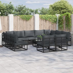 vidaXL Set de canapele pentru grădină cu pernă 11 pcs Negru Aluminiu