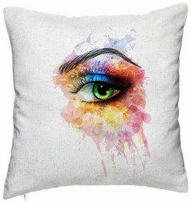 Perna Decorativa, Model Multicolor Eye, 40x40 cm, Alb Murdar, Husa Detasabila, Burduf