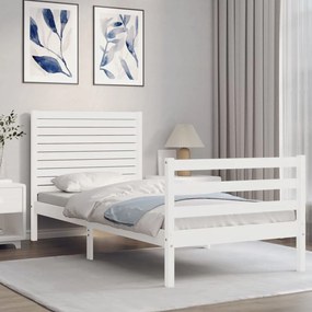 3195017 vidaXL Cadru de pat cu tăblie, alb, 100x200 cm, lemn masiv